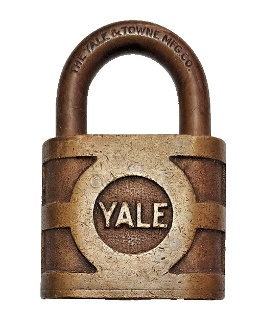Yale Padlock Block Letters, Brass, No Key, Antique