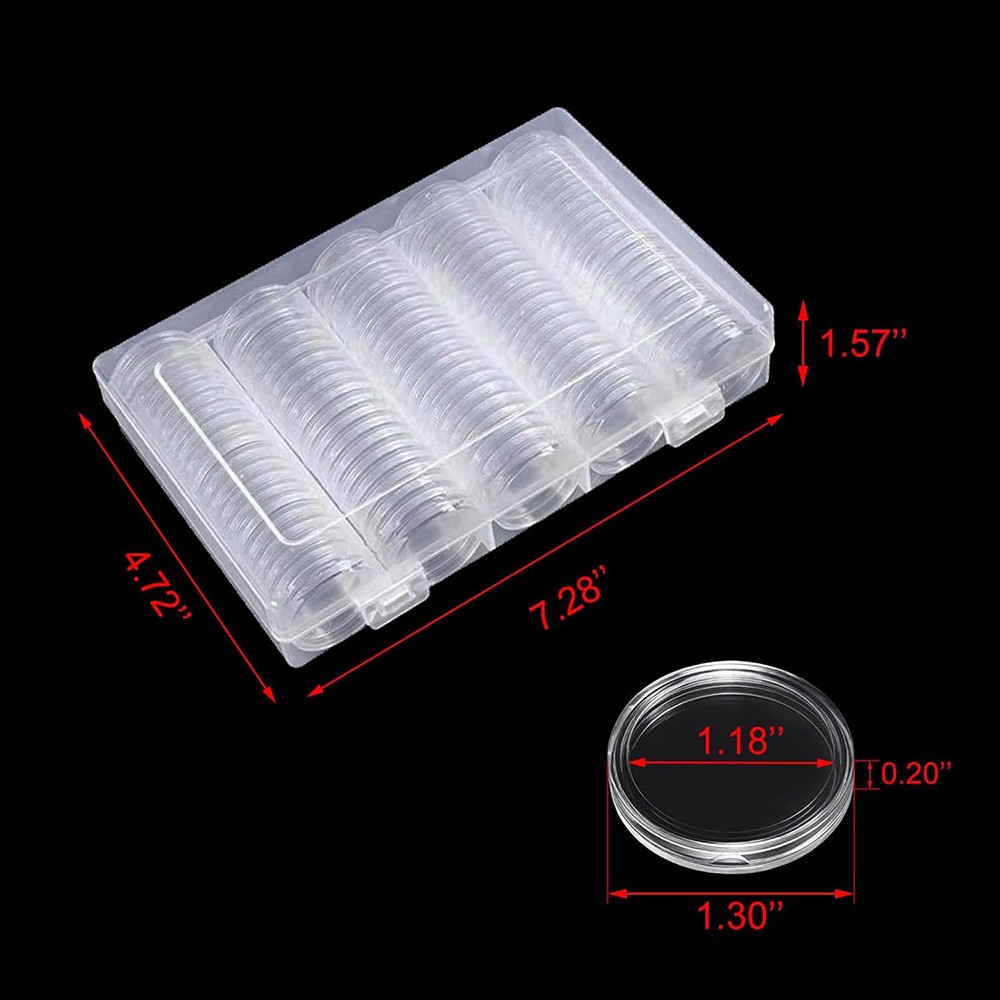 100Pack Clear Coin Capsule Round Plastic Holder 30mm Container Storage Box Case