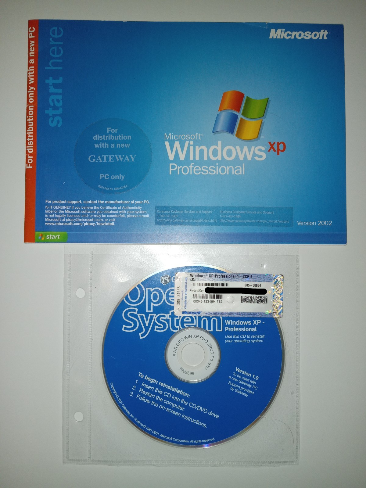OEM Gateway Windows XP Professional CD with Product Key and Start Here Book