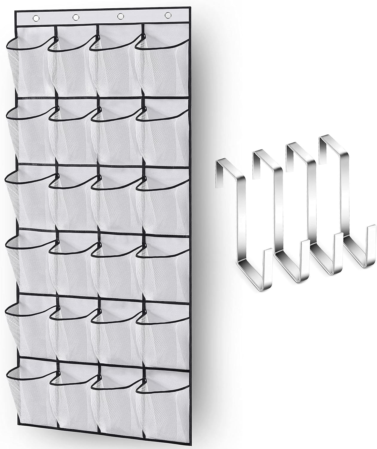 over the Door Shoe Organizer 24 Large Mesh Pockets, White