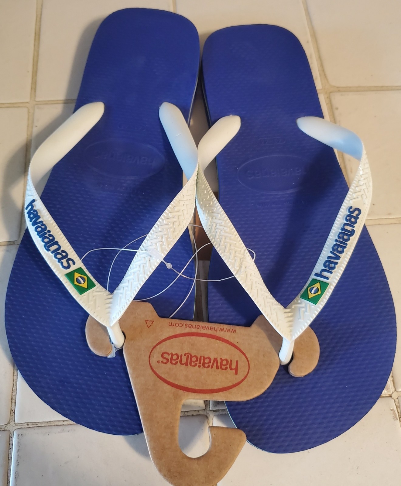 HAVAIANAS Marine Blue Brazil Logo Mens 11-12 USA Flip-Flop Sandals Size 45-46 NW