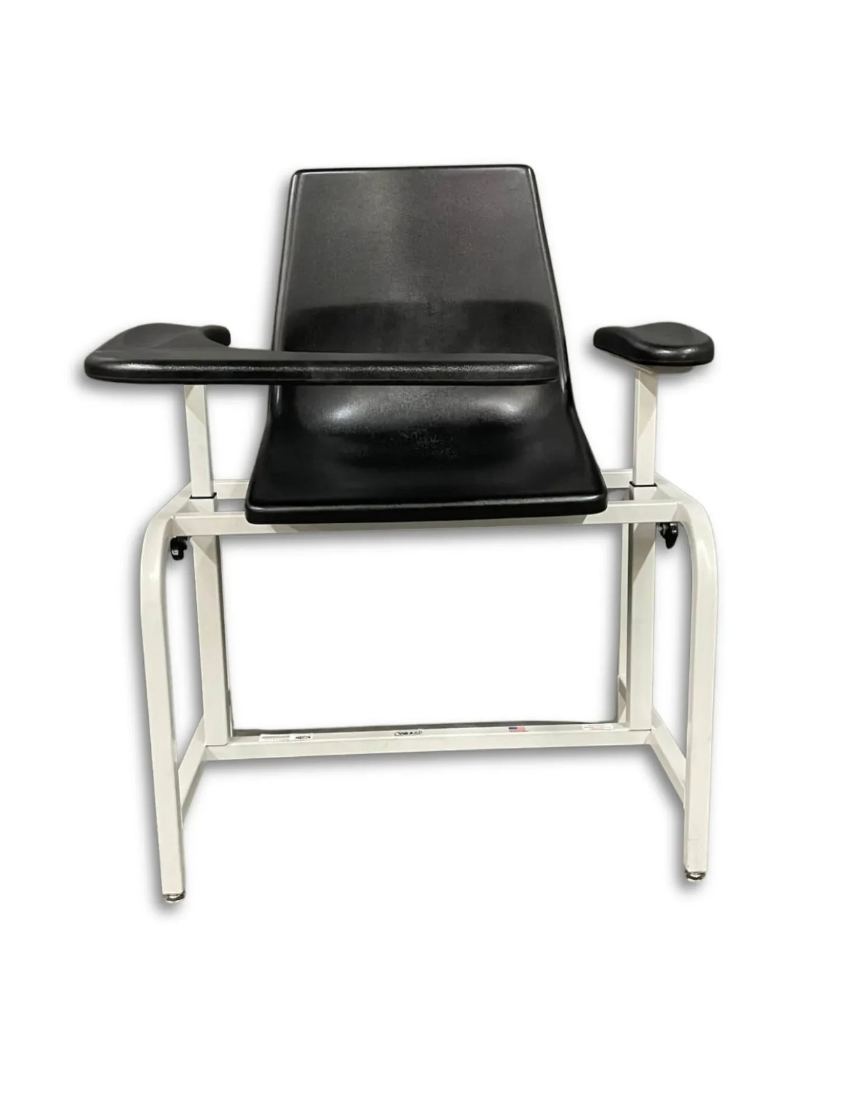 Medical Phlebotomy Chair Black Plastic Seat Adjustable Armrests White Frame