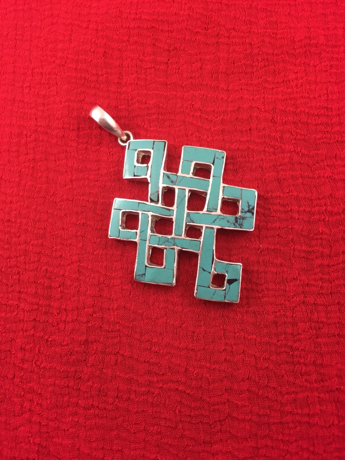 Handmade White Metal Pendant With Turquoise Gemstone
