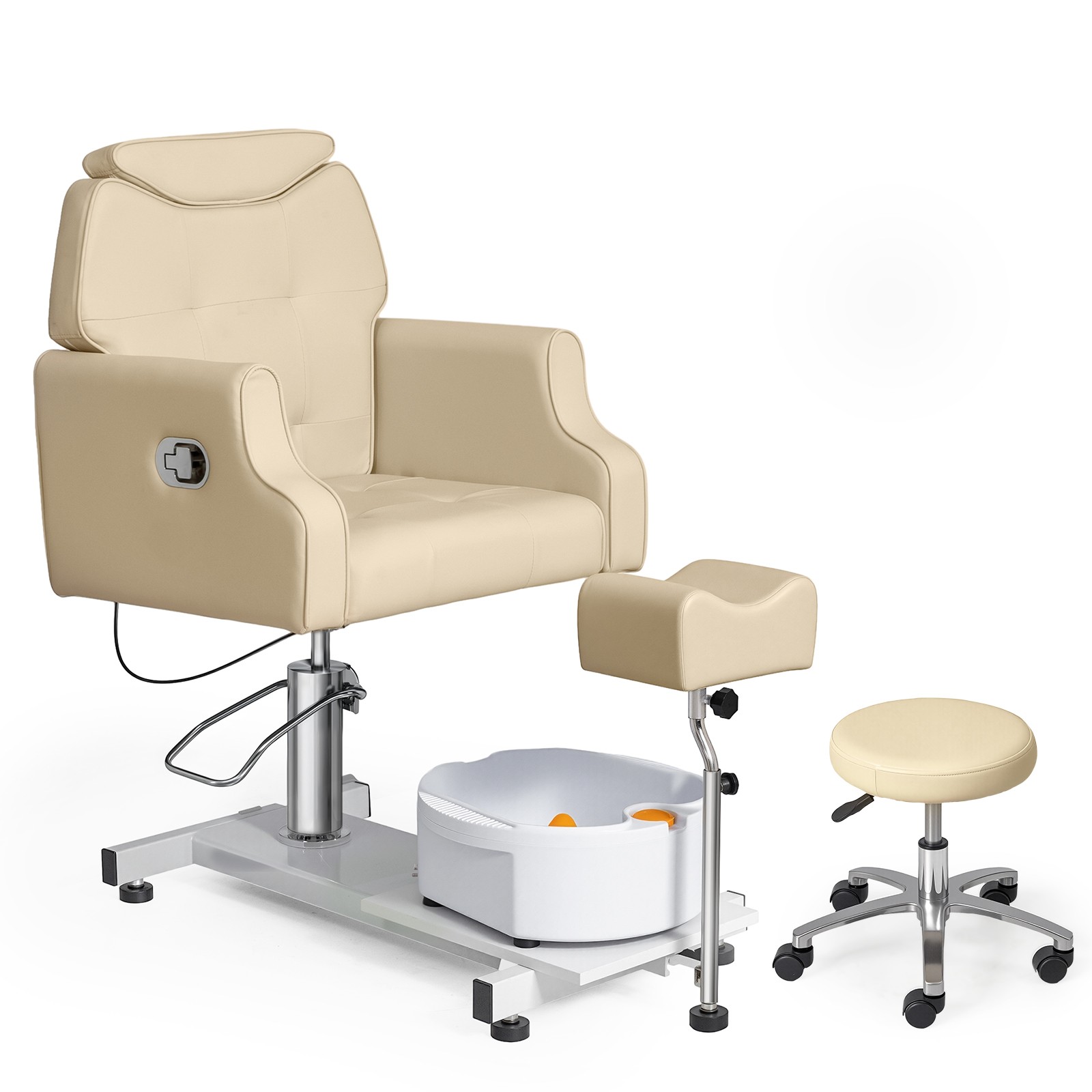 Pedicure Chair with Stool & Bubble Massage Foot Bath, 360° Rotation Hydraulic