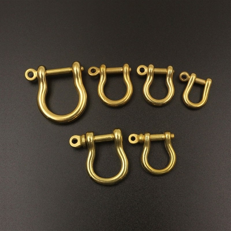 5/50pcs solid brass bow shackle D-ring keychain hook clasp connection leather