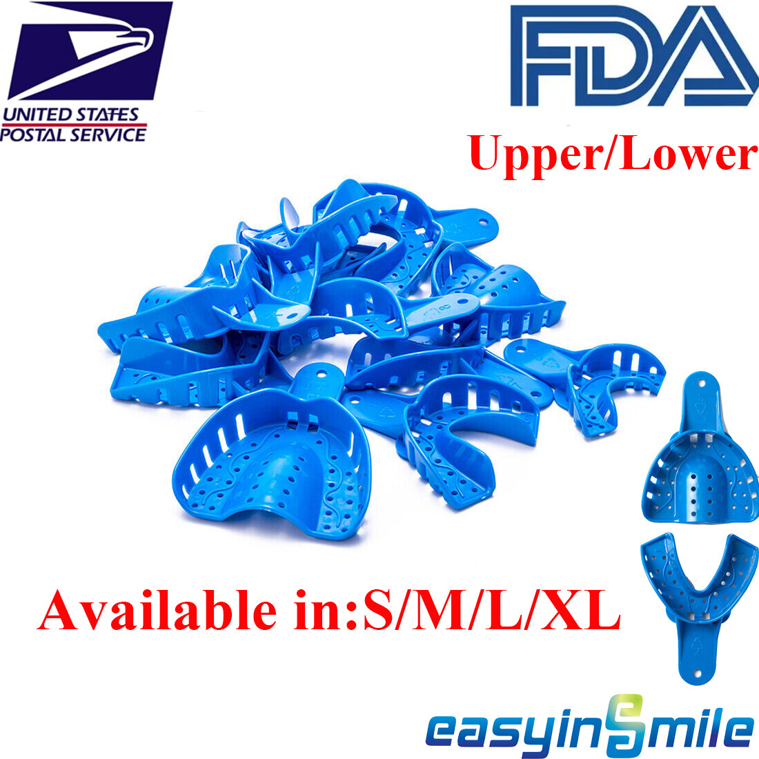 12Pcs Dental Impression Trays Perforated Plastic Trays S/M/L/XL Upper/Lower