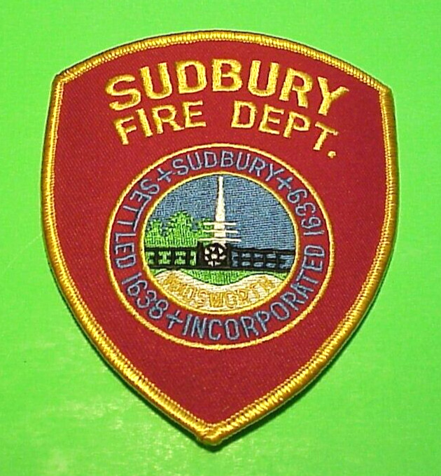 SUDBURY  MASSACHUSETTS  MA  4 3/4" FIRE DEPARTMENT  PATCH  FREE SHIPPING!!!