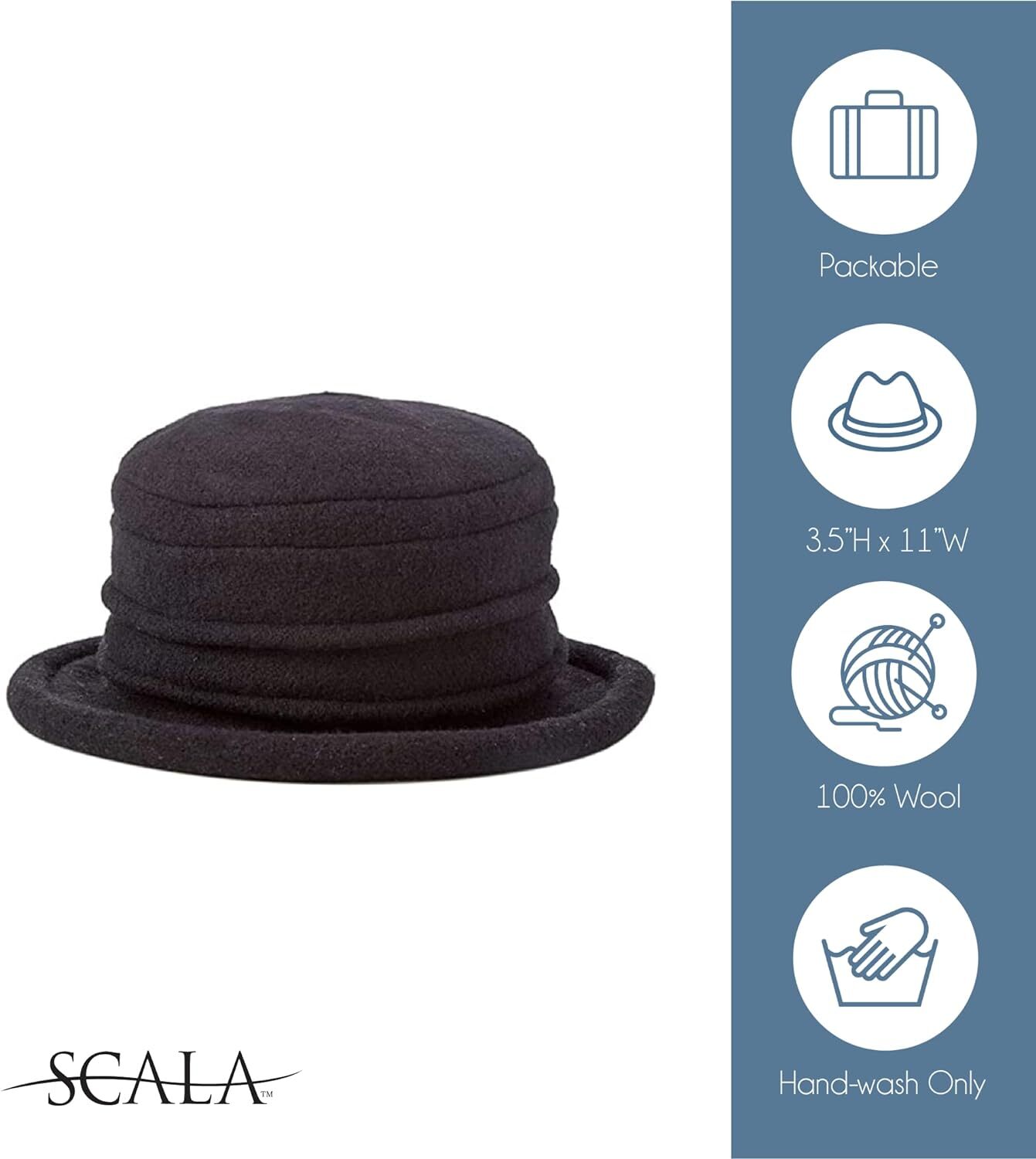 Scala Women's Packable Boiled Wool Cloche One Size, Grey