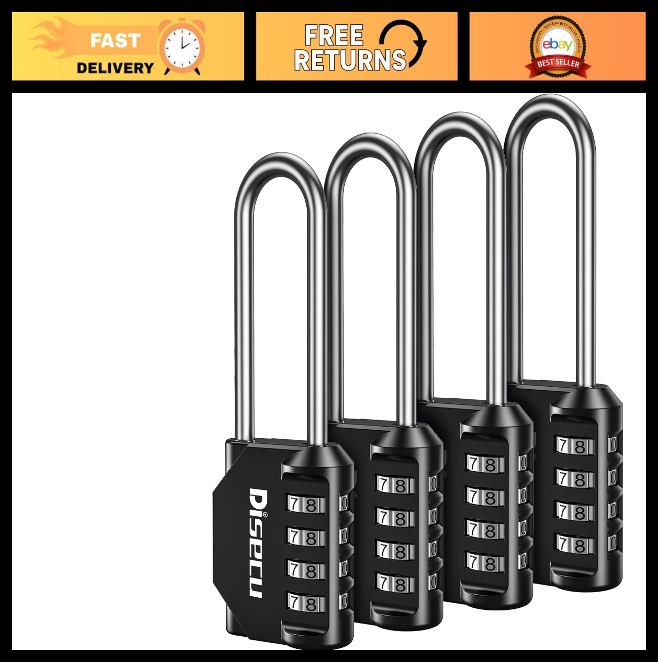 4 Pack 2.6" Long Shackle Combination Lock, 4 Digit Waterproof Padlock for Gym, L