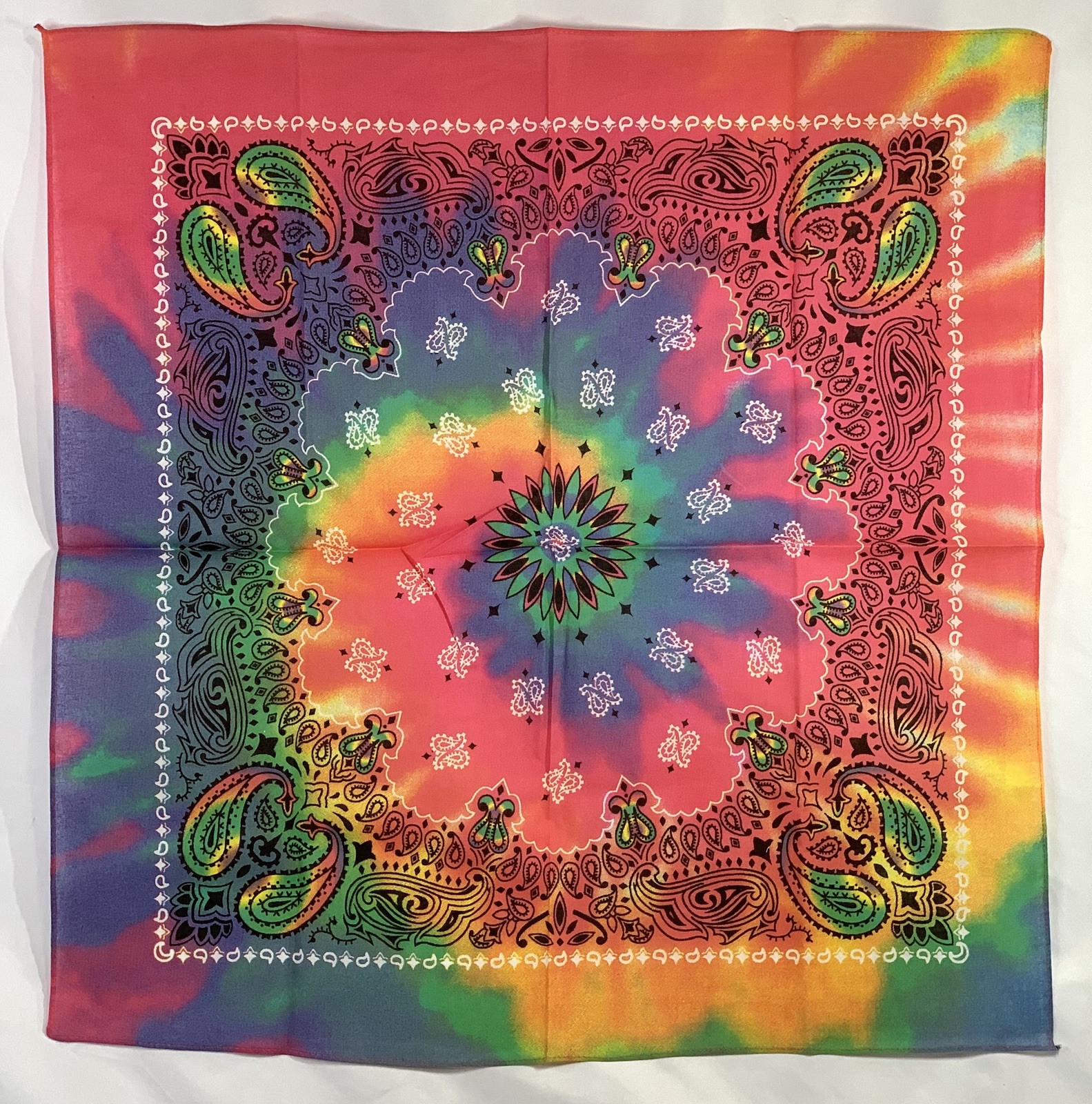 New Tie Dye Paisley Print Bandana Headband 100% Cotton New With Tags 22"x22"