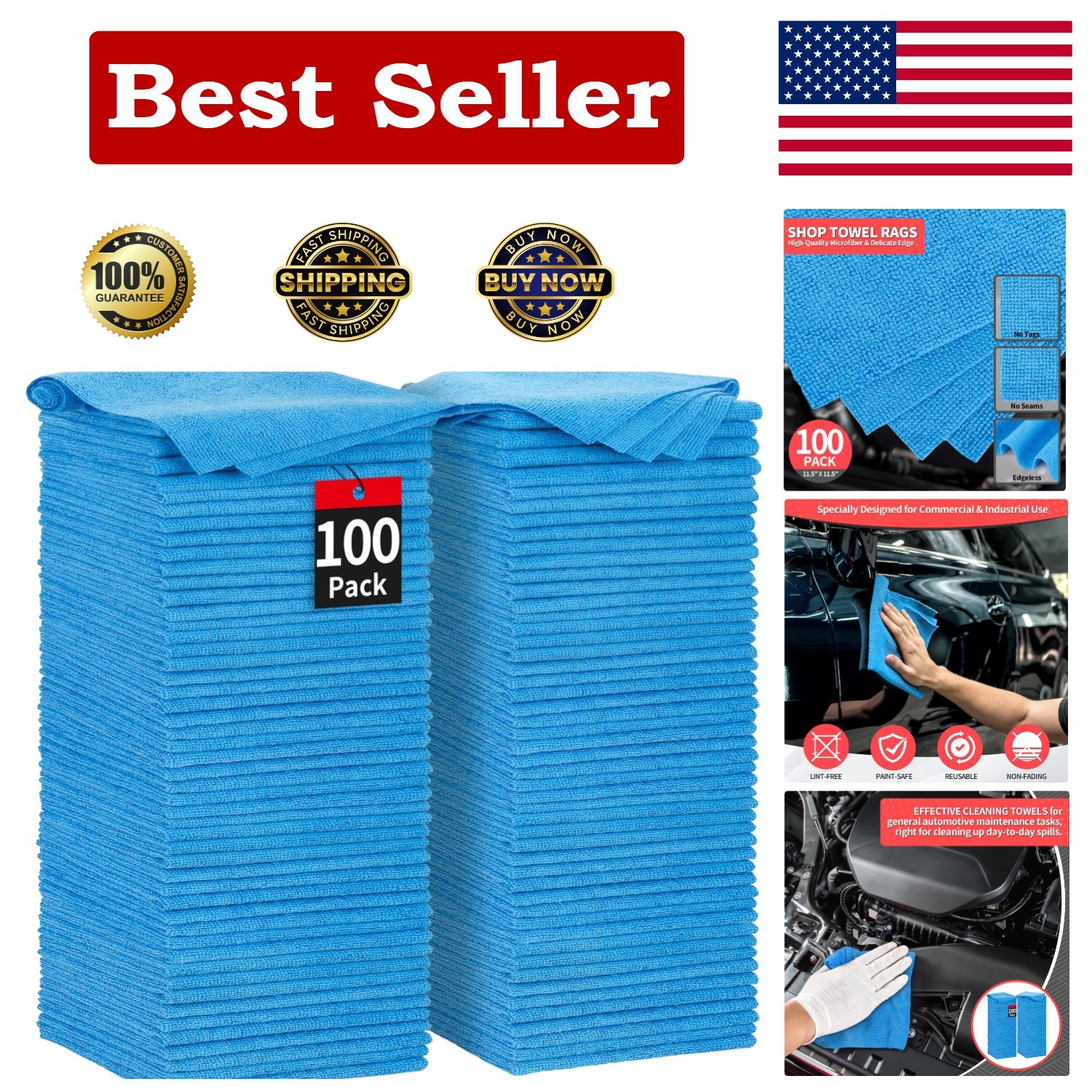 11.5" x 11.5" Microfiber Towels - Sturdy, Reusable & Lint-Free Cleaning Cloths