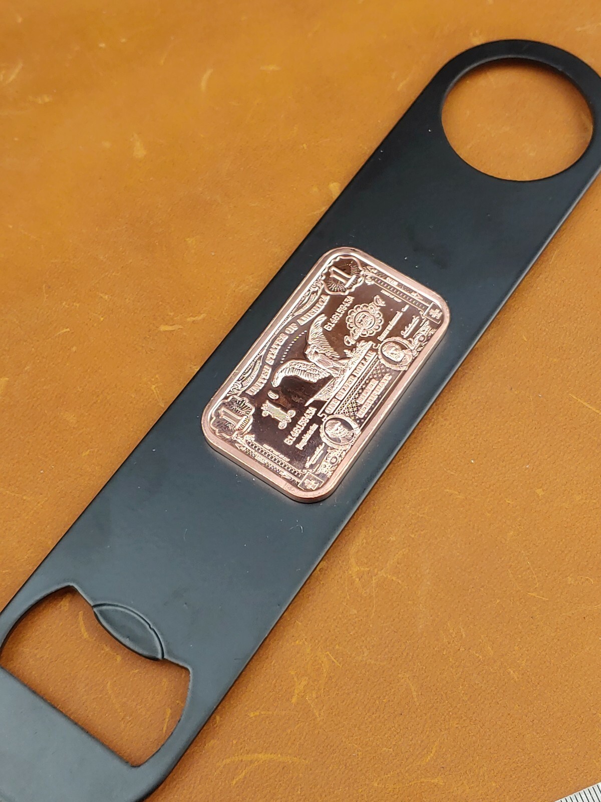 Beer Bottle Opener/Fridge Magnet w/ COPPER Certificate Emblem - Neodymium Magnet