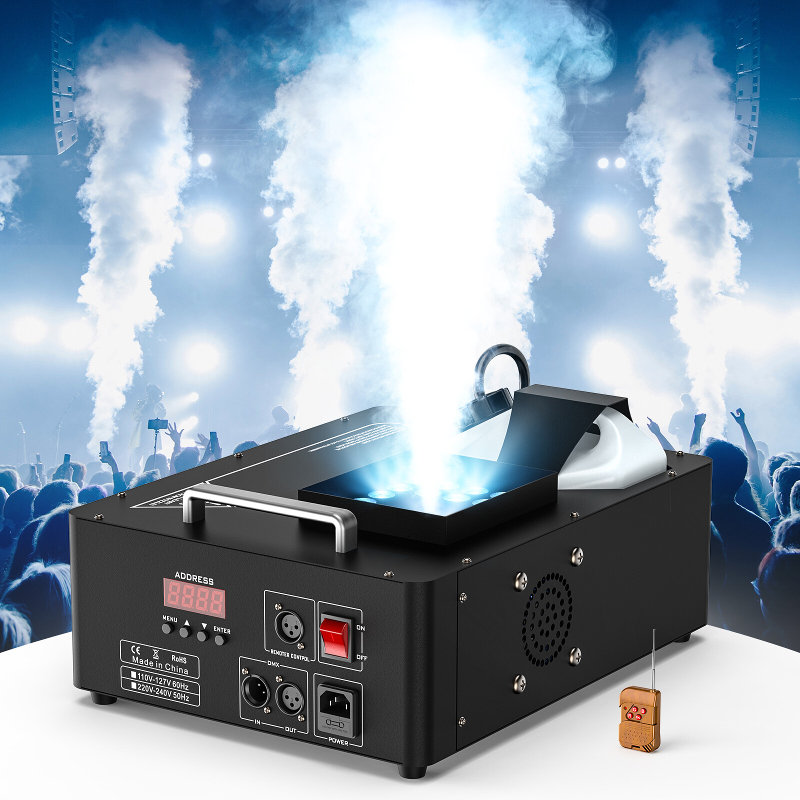 2000W Vertical Smoke Fog Machine DMX DJ Party Spray Fog Stage Light RGB 24LED