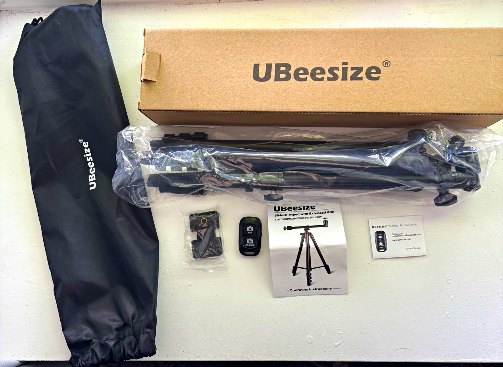 UBeesize 50in Tripod w/ Extended Arm Pan/Tilt Head Bluetooth Remote