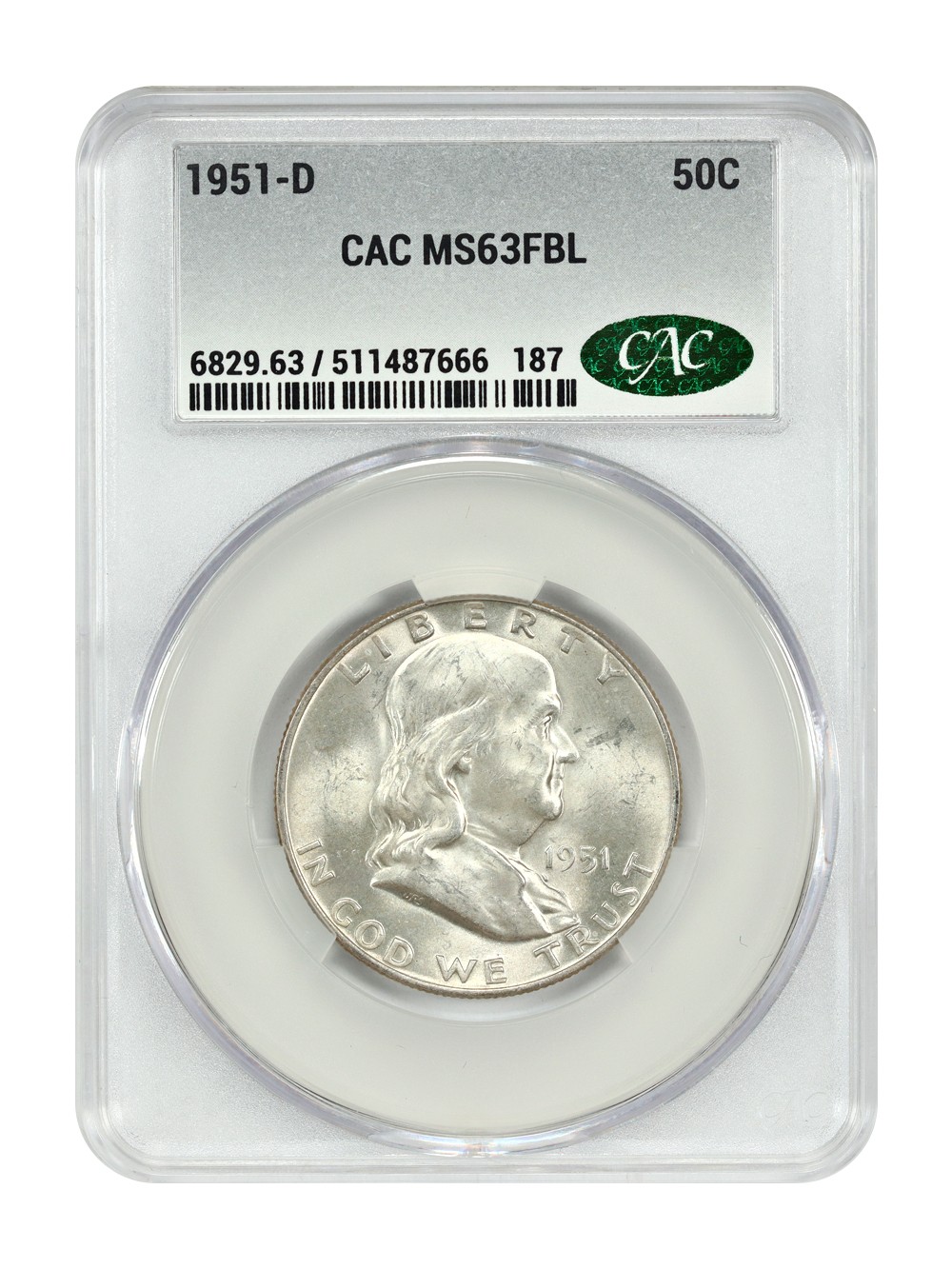 1951-D 50C CACG MS63FBL - Franklin Half Dollar