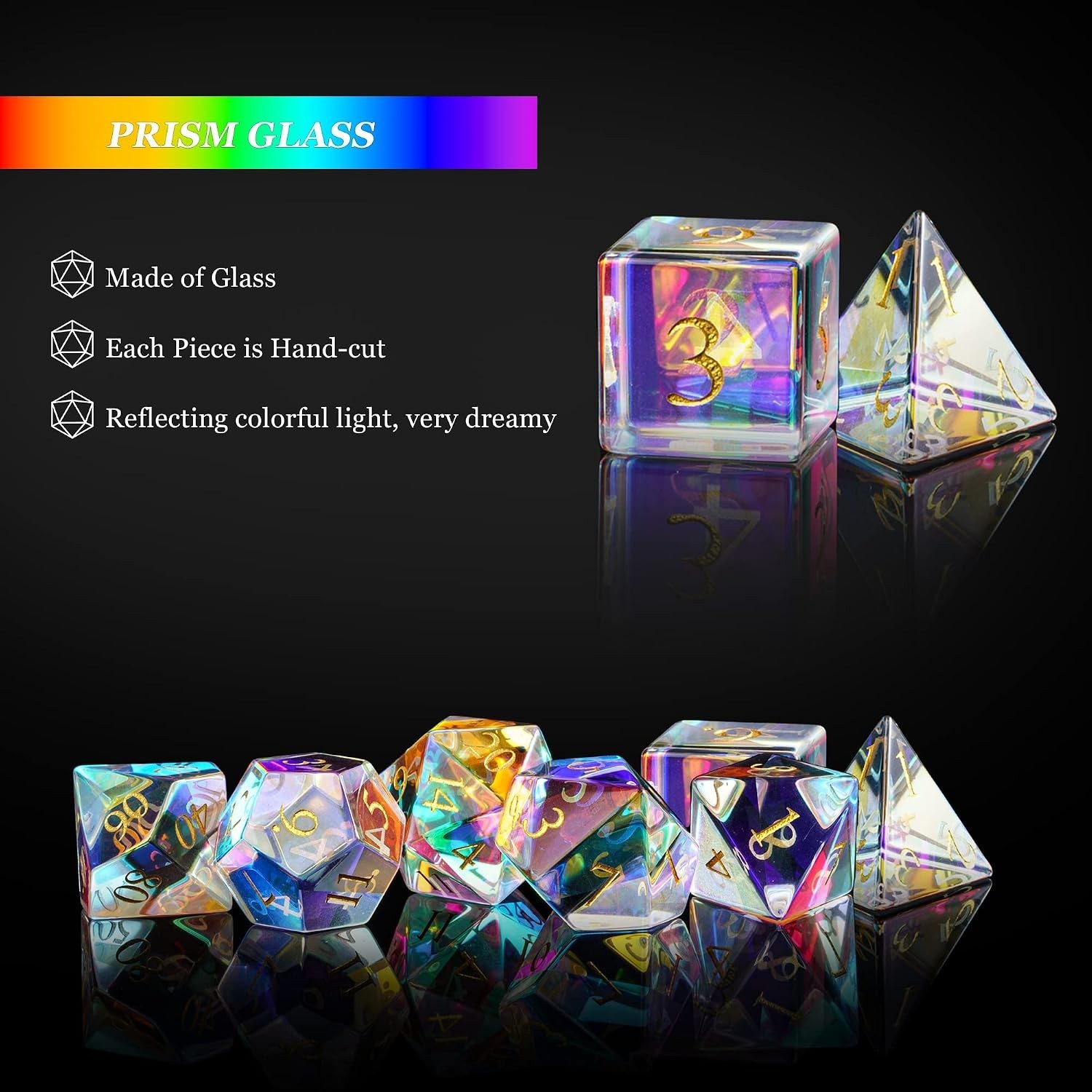 DND Dice Set in Gift Box - Rainbow Glass