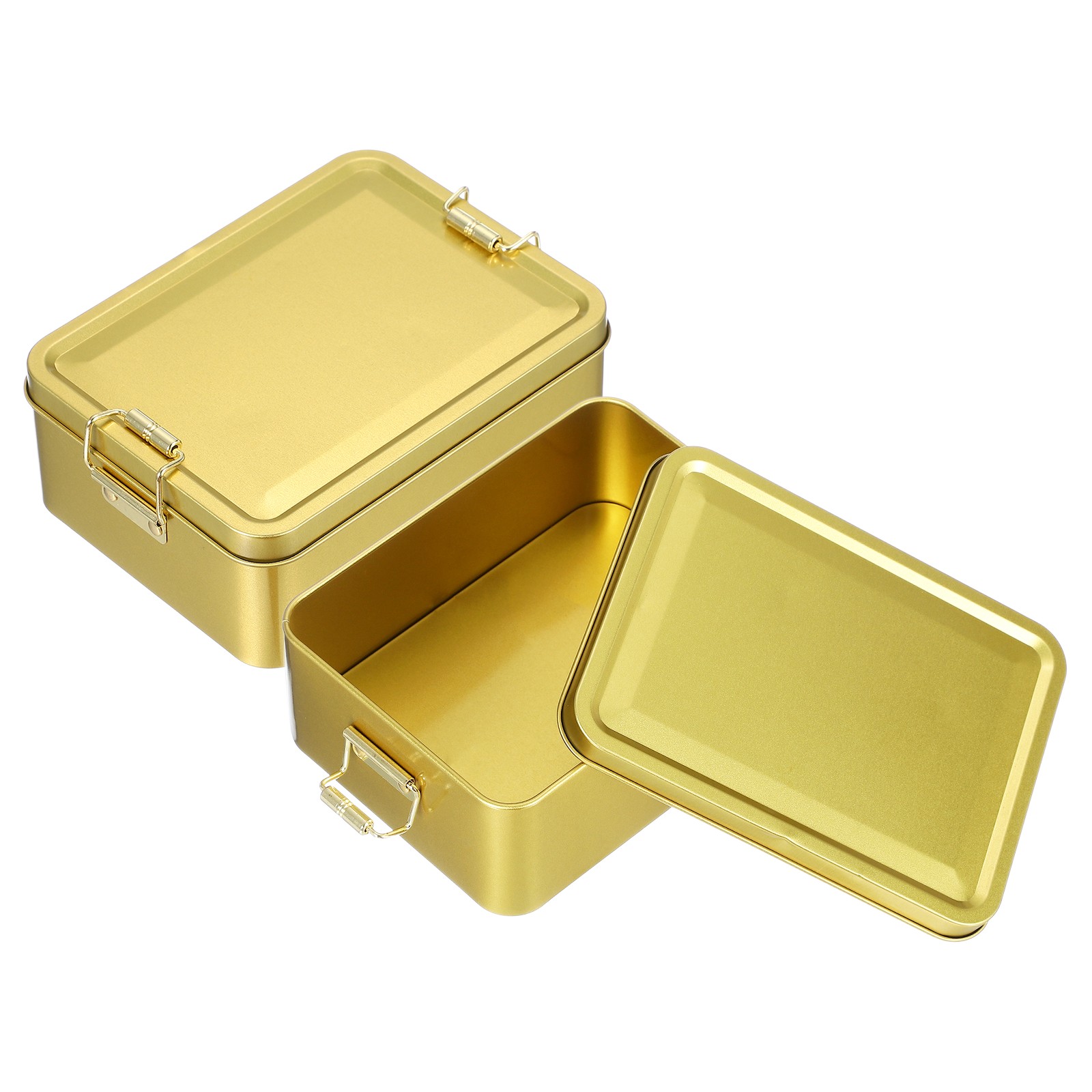 2Pcs Metal Rectangular Tinplate Tin Box with Buckle Champagne Gold]