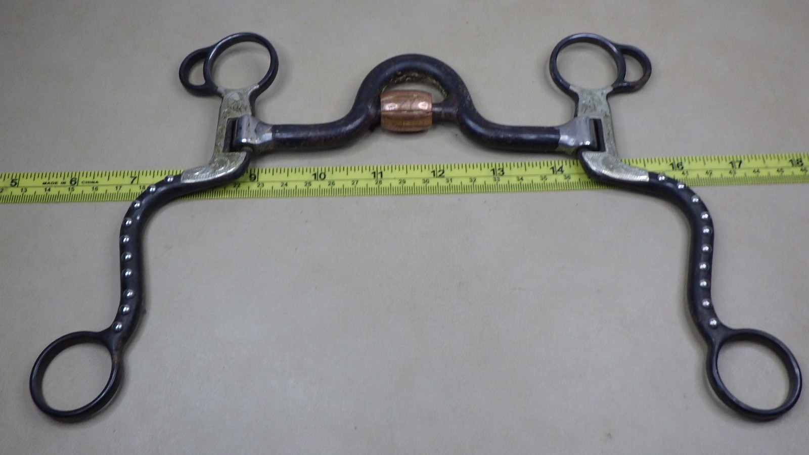 Vintage Curb Bit Copper Cricket S Shank Engraved Silver Dotted