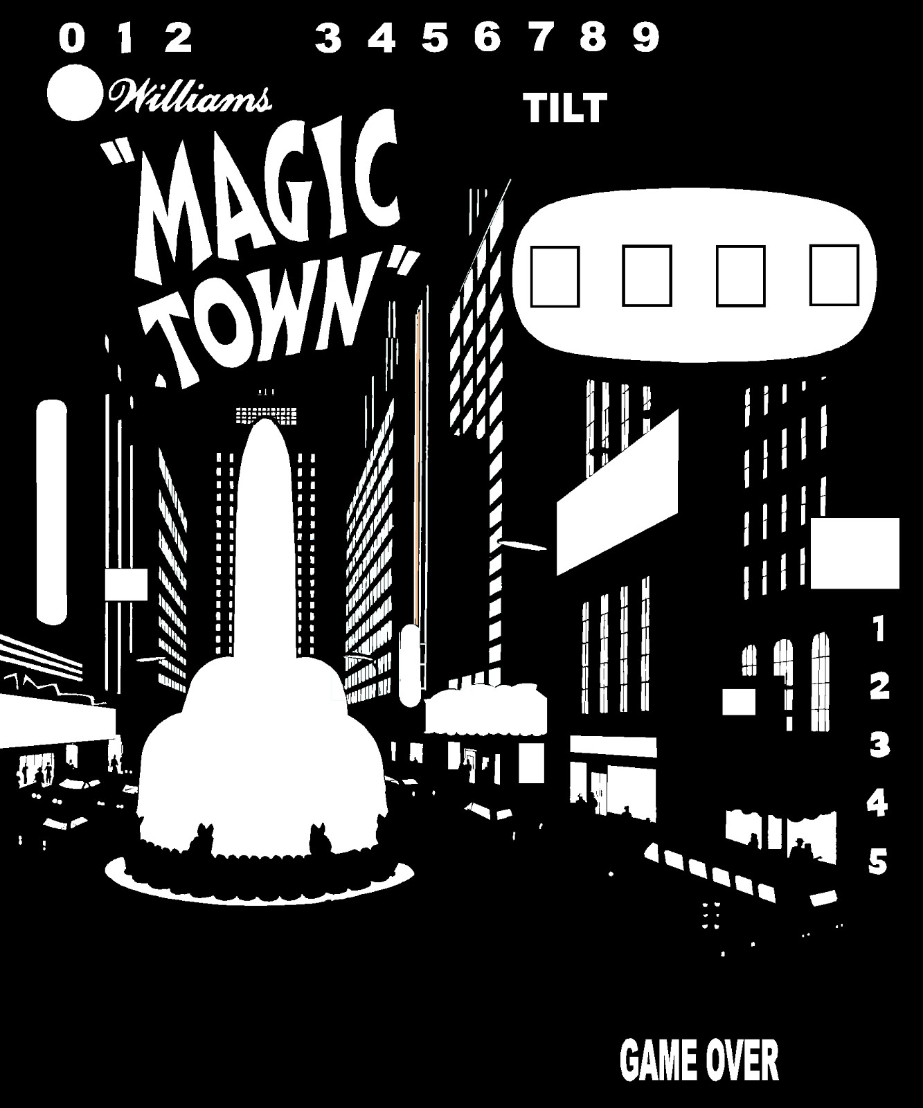 Williams 1967 MAGIC TOWN Pinball Machine Drop In REPLACEMENT BACKGLASS