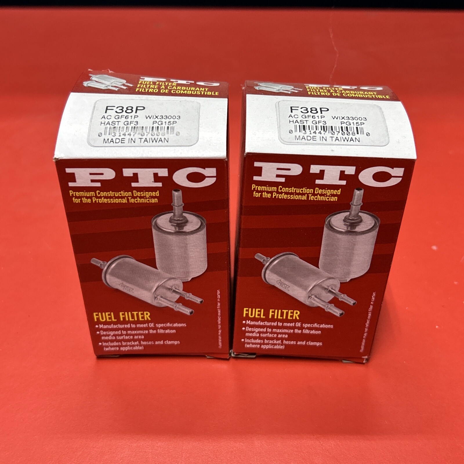 PTC F38P Universal In-Line Fuel Filter (WIX 33033) [Lot of 2]