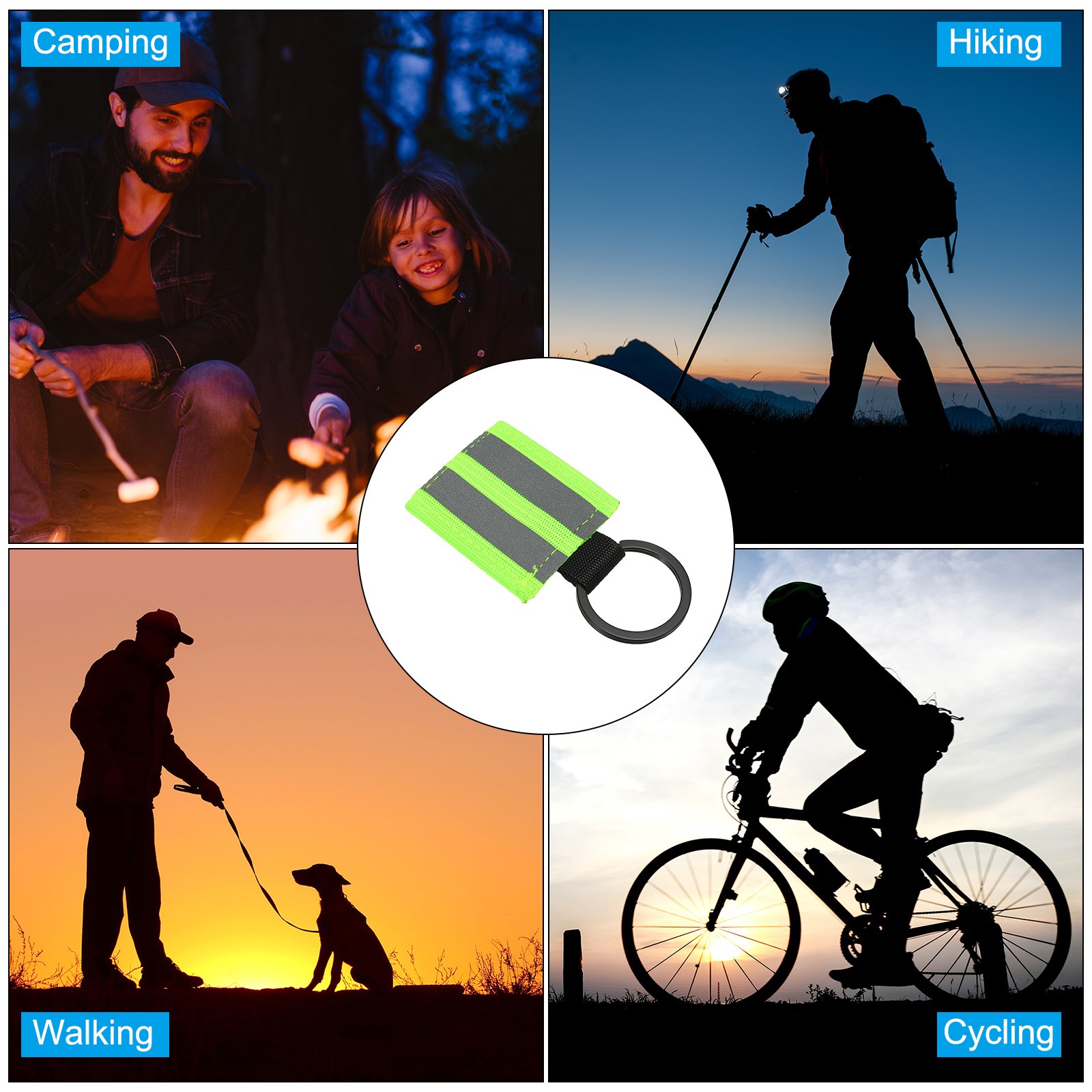 4 Pcs Reflective Keychain Tag, Reflective Zipper Pulls, Green