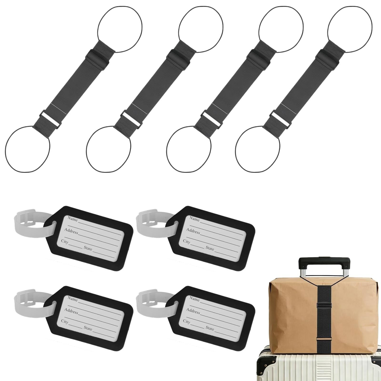 4 PCS Adjustable Luggage Connector Straps, Secure Multiple Suitcases with Tra...