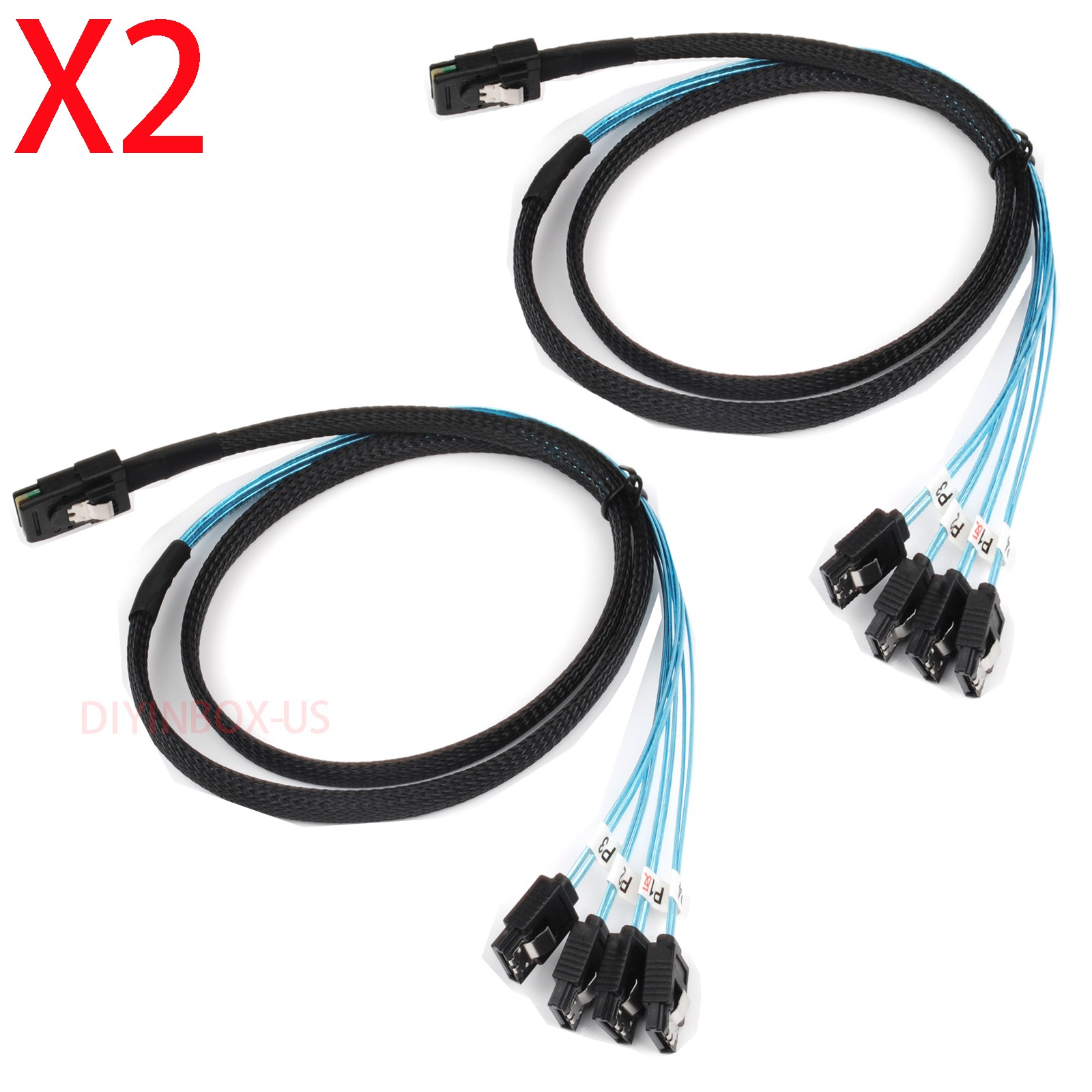 X2 Internal Mini-SAS SFF8087 To 4x Straight Reverse SATA Fanout Cable 1-meter