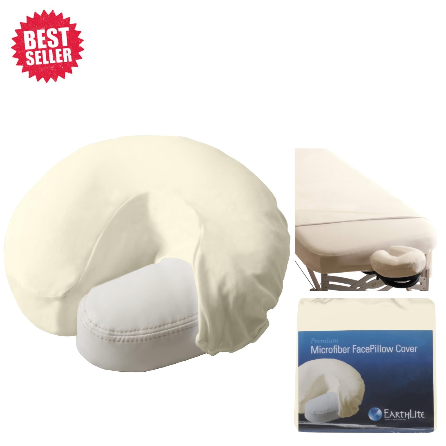 Quick-Drying Reusable Massage Table Face Pillow Cover - Cream Microfiber 1 Pack