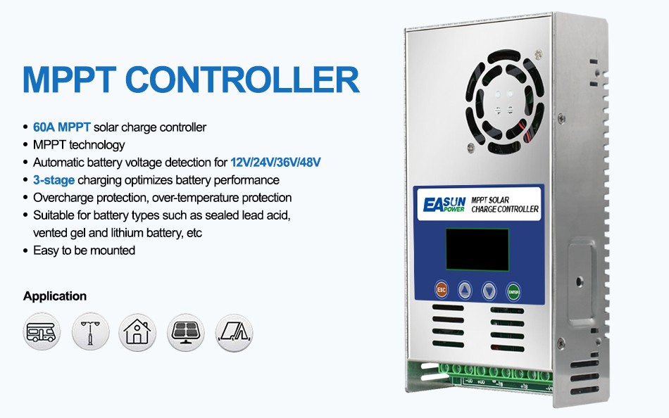 Easun 100A 80A 60A MPPT Solar Panel Regulator Charge Controller 12/24/36/48V US