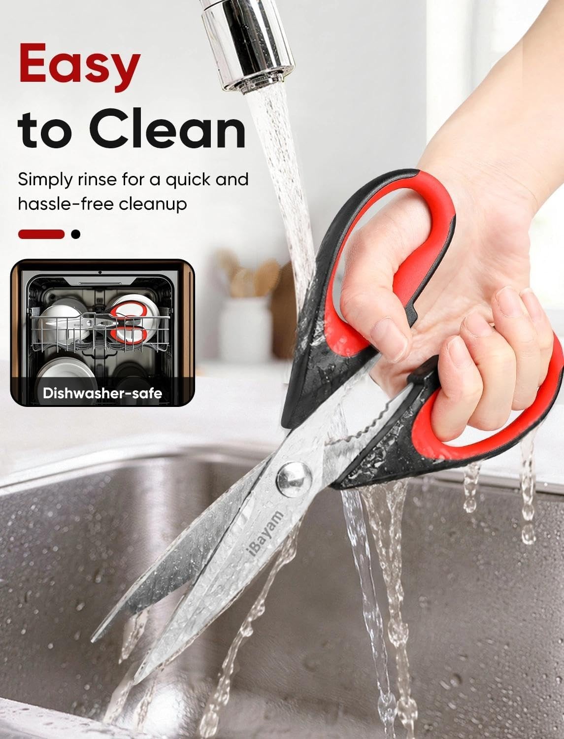 iBayam Kitchen Scissors Shears All Purpose 2-Pack, Black Red, Gray