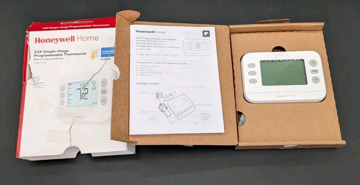 Honeywell X2P Programmable Thermostat Single-Stage Heat/Cool, 5-2 Day RTH20B