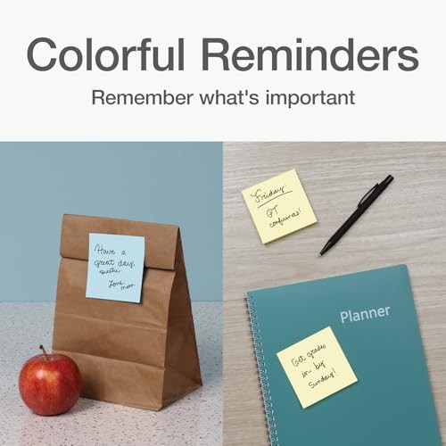 Power Stick Notes, 12 Sticky Note Pads, 3 x 3 inch, Sticky Notes for School,