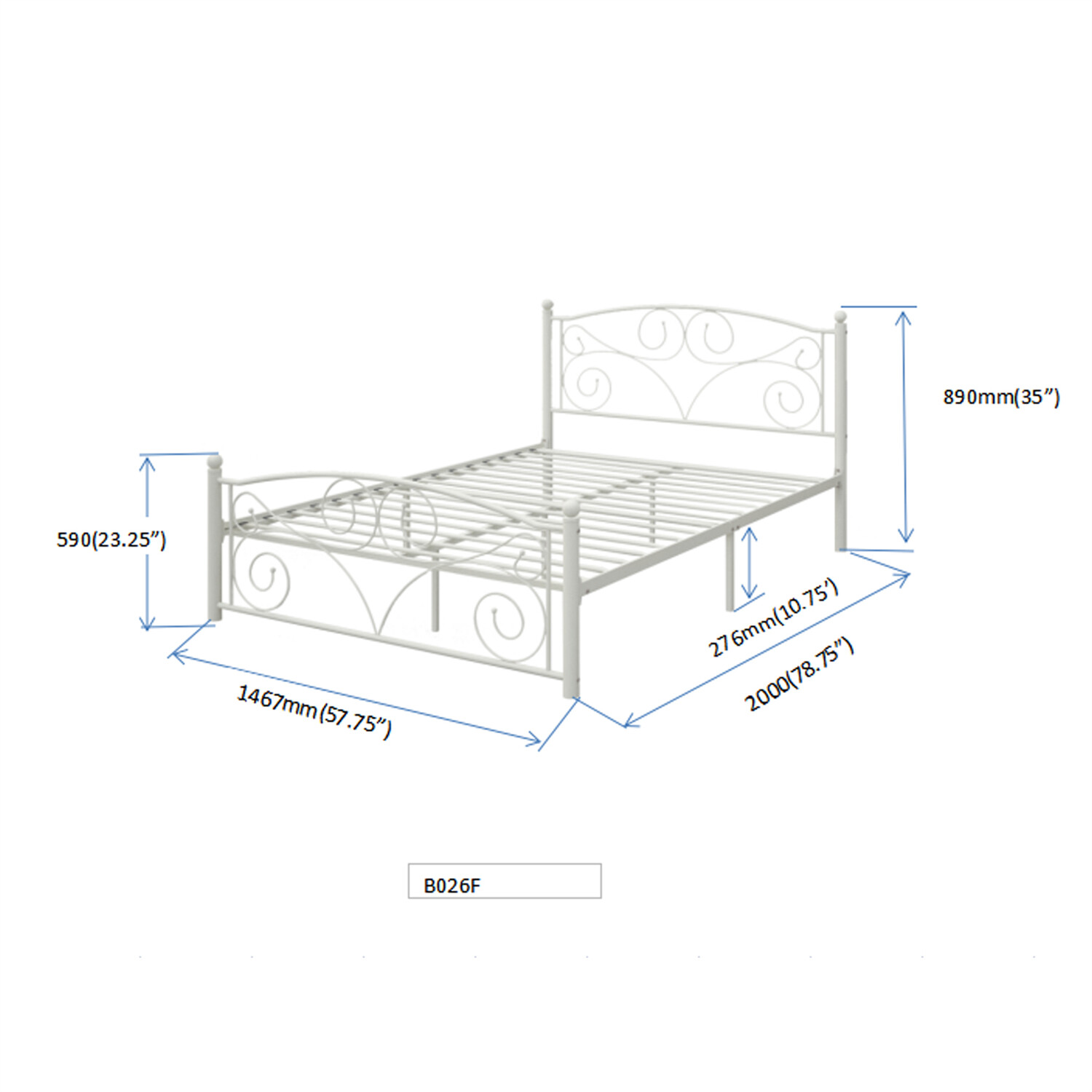 Full Size Bed Frame Metal Platform Bed Frame Sturdy Slat Support White US