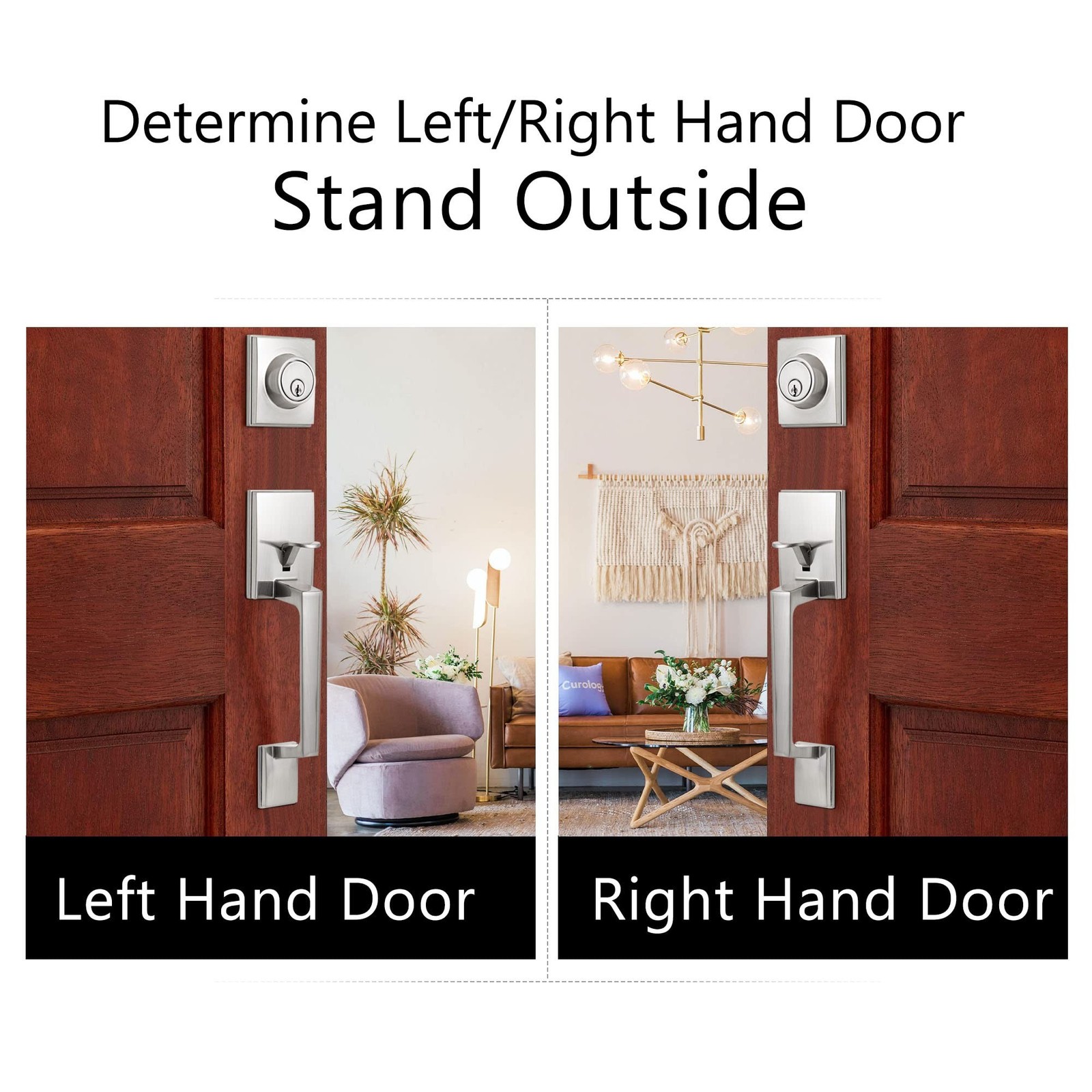 KIAYACI Front Door Lock Set Silver Door Handle Front Door Handle Sets with De...