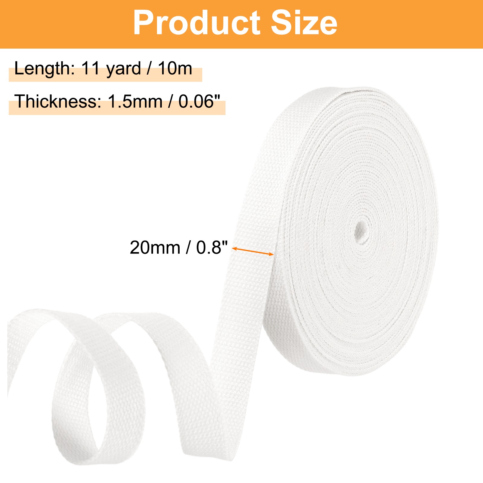 Cotton Webbing 0.8 Inch 11 Yard Polyester Cotton Webbing Strap, White