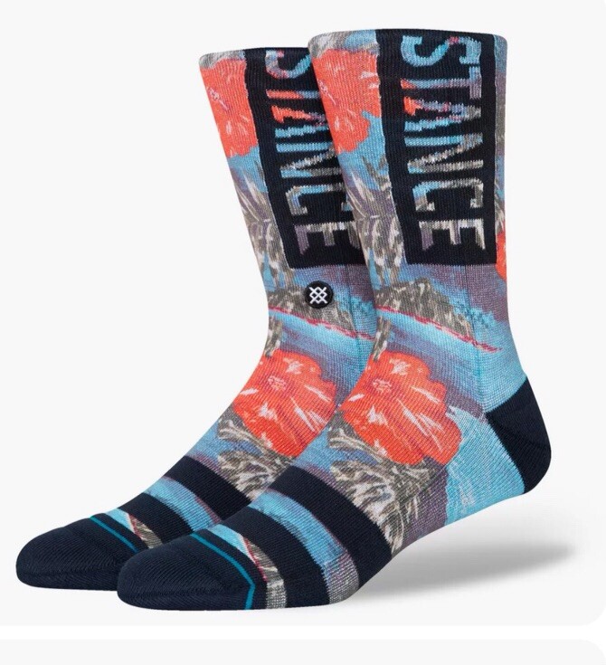 Stance Casual Crew Socks OG Cocopalms Tropical Floral Men's Large 9-13 NEW Teal