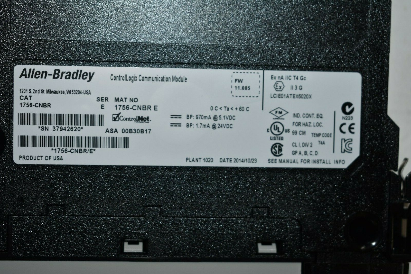 1756-CNBR ALLEN-BRADLEY CONTROL NET COMMUNICATION BRIDGE MODULE SER E 2014