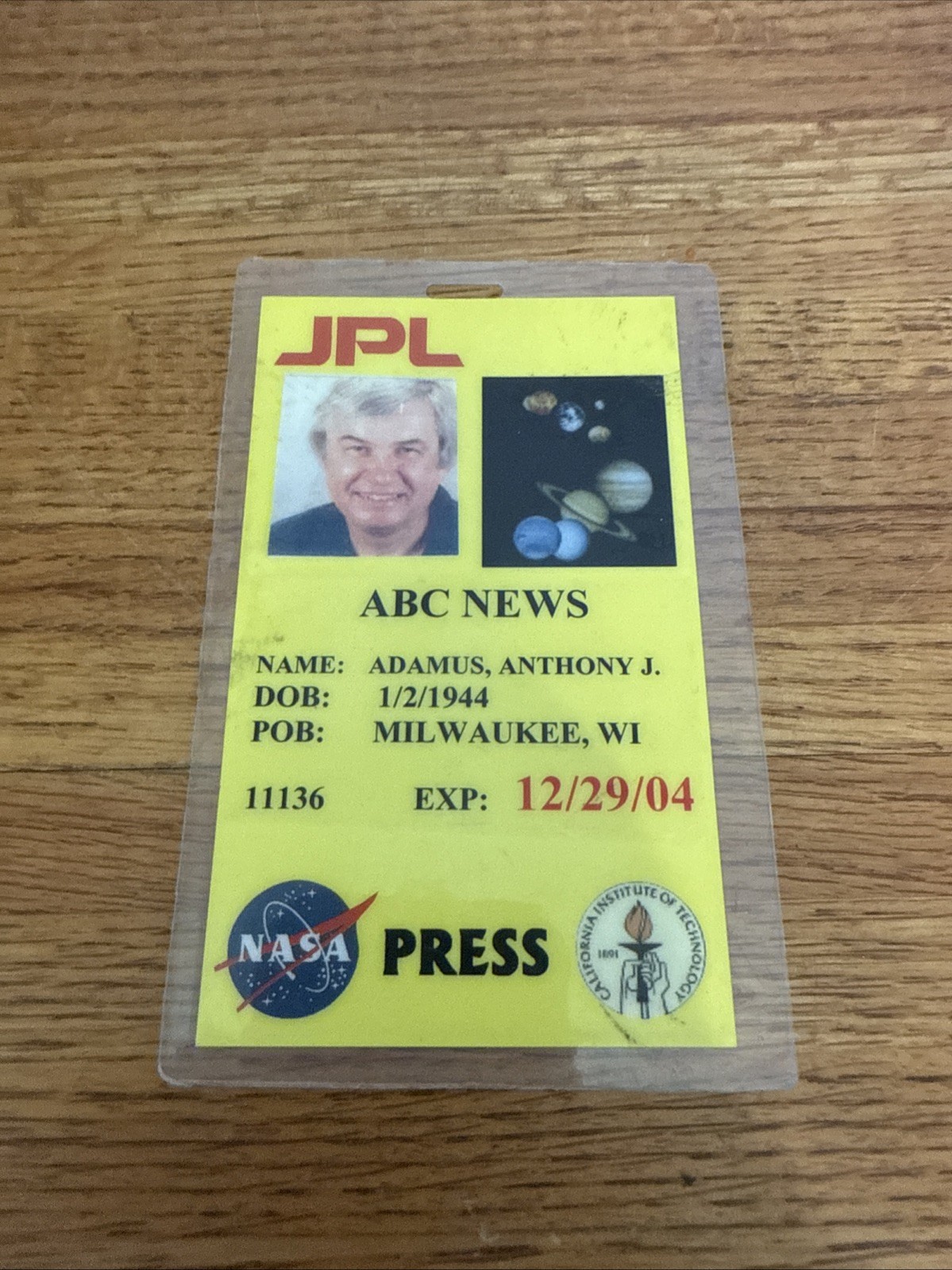 JPL NASA ABC News Media Press Pass 2004 Badge Credentials
