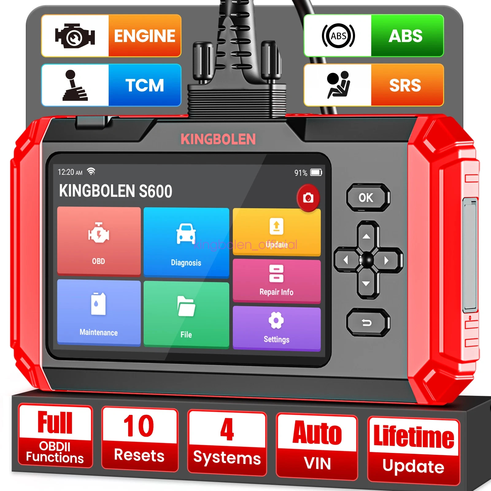 2026 Kingbolen S600 Car OBD2 Scanner Code Reader Diagnostic Tool Engine ABS AT
