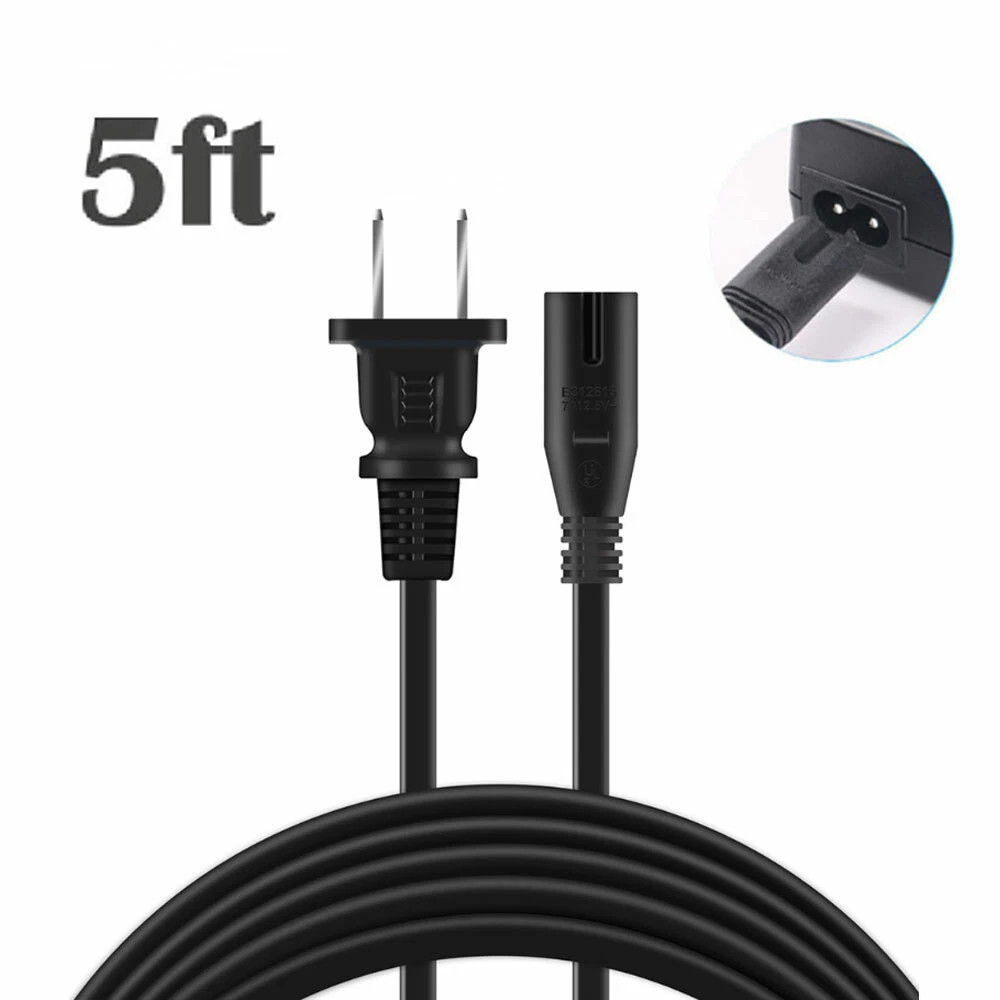 5ft 2-Prong AC Power Cord Cable Plug Lead For HP Officejet 8210 6962 6960