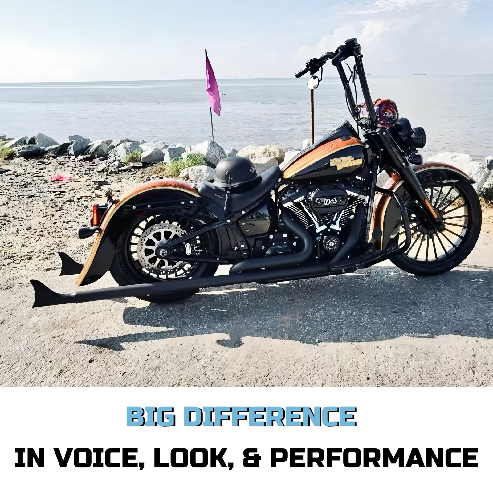 Fishtail True Dual Black Ceramic Softail Exhaust for Heritage and Deluxe 2018-up