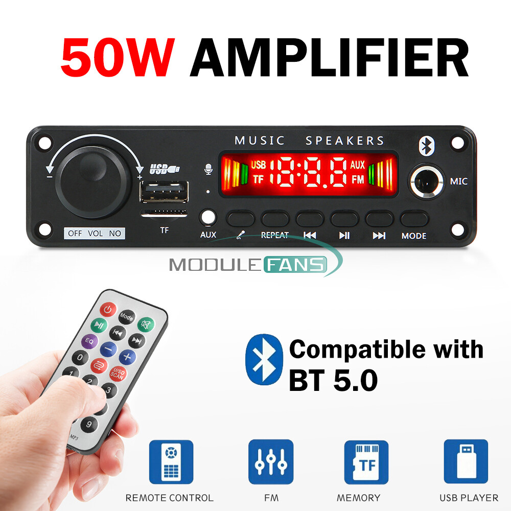 2x25W Amplifier Bluetooth 5.0 MP3 Player Decoder Board 12V Car FM Speaker Module