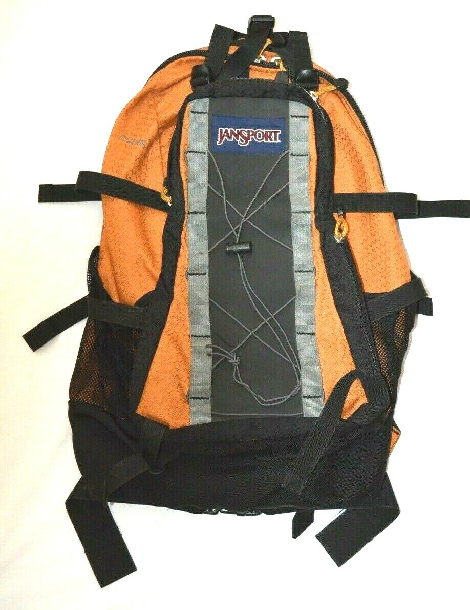 Jansport  Couloir Sturdy Nylon Backpack Gold Black Lots Storage Hiking Camping