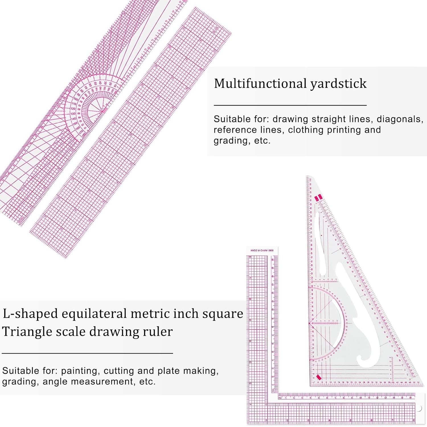 Comprehensive French Curve and Triangular Ruler Set for Beginners - 9 Pieces