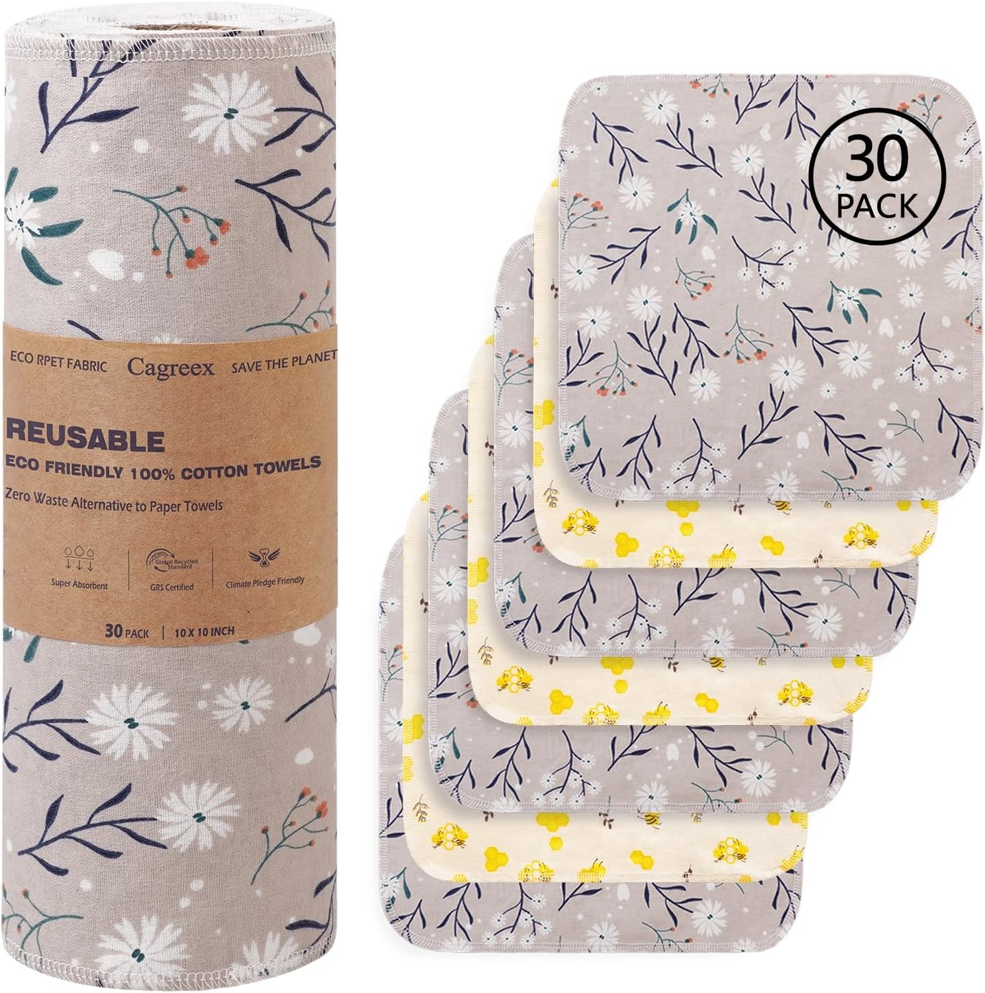 Reble Dishcloths Kitchen Towels Cotton: 30 Pas Washable Roll