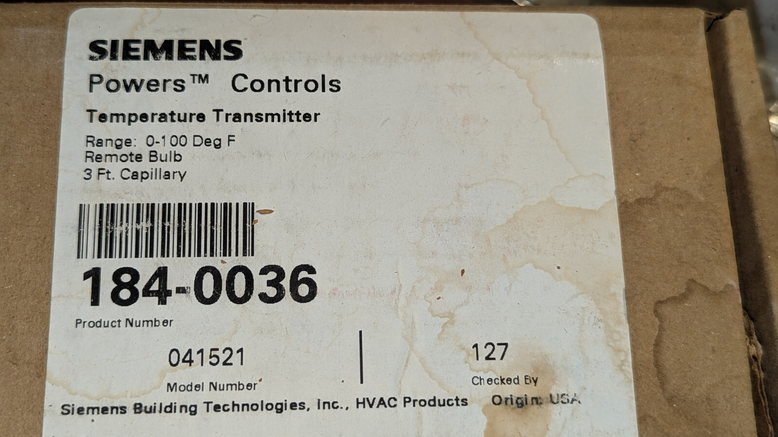 New (1) SIEMENS / POWERS 184-0036 Transmiter Range: 0-100