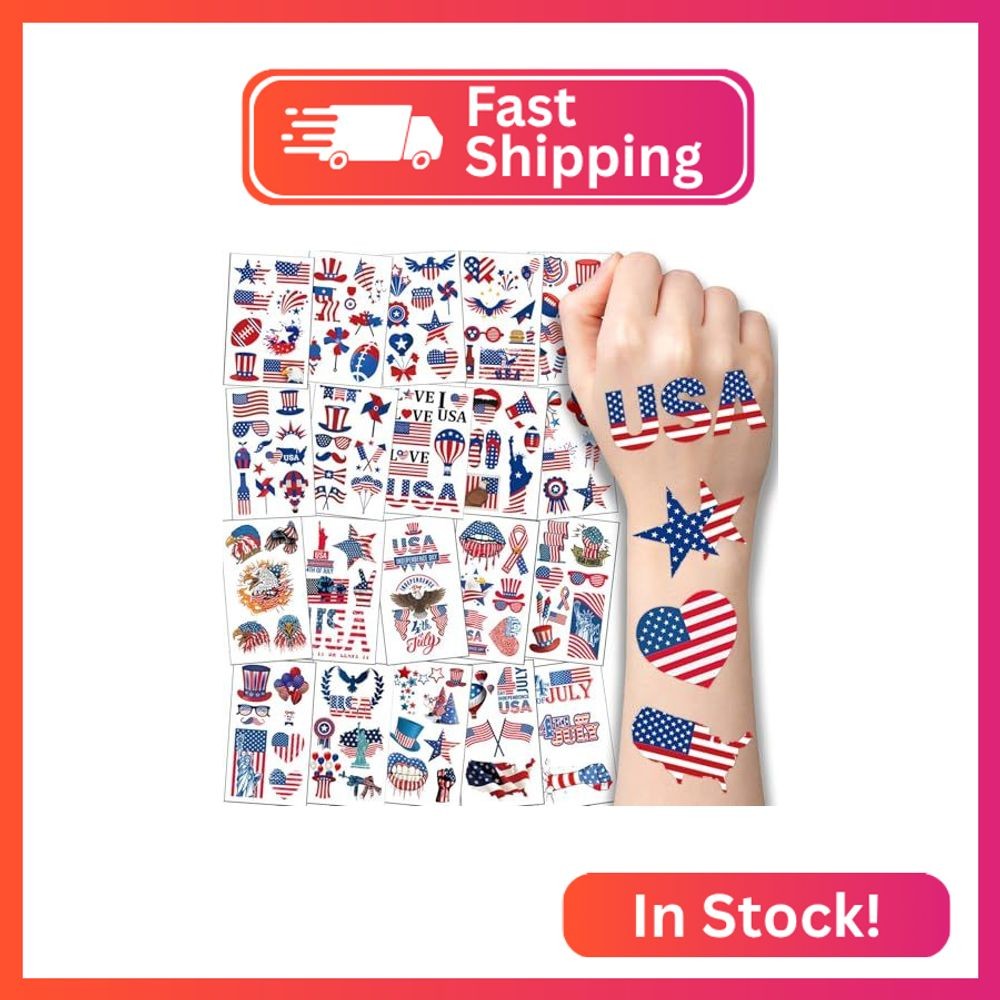 20 Sheets 4th of July Temporary Tattoos for Women – Independence Day Waterproof