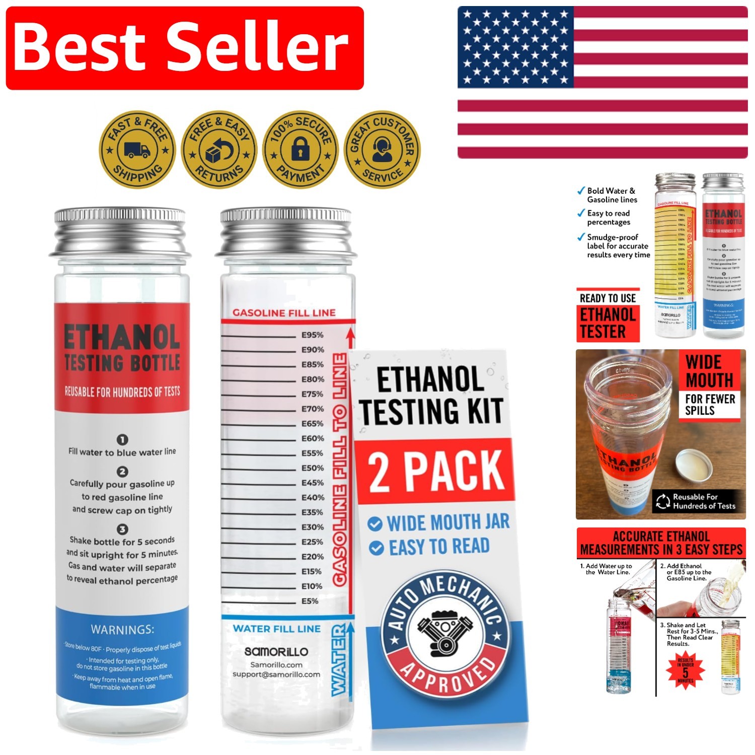 2-Pack Reusable Ethanol Testing Kit: Quick & Accurate E85 Fuel Analysis