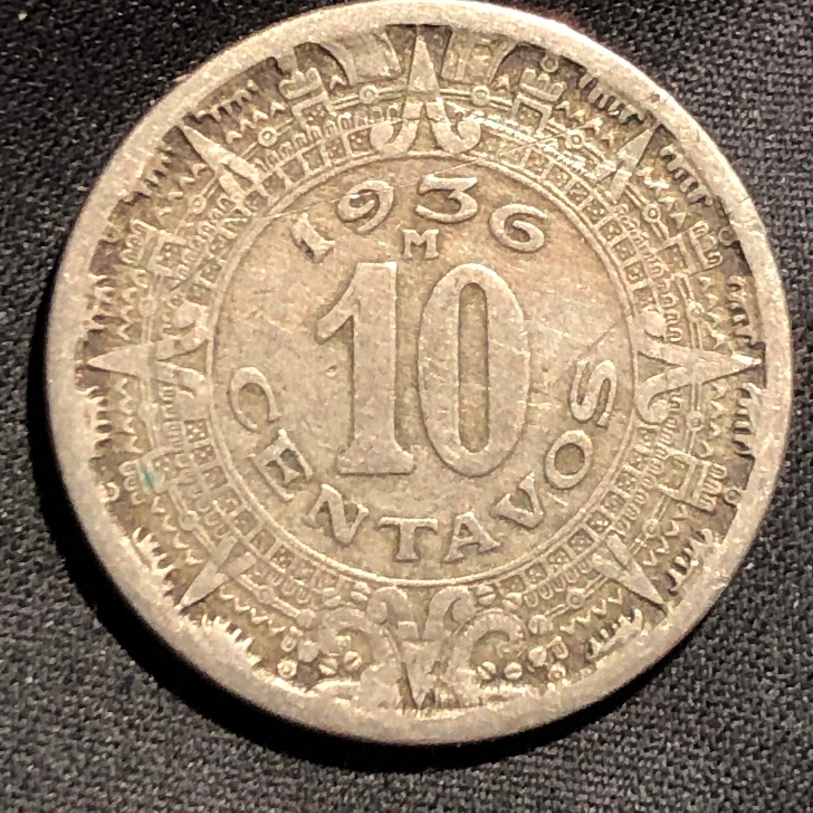 1936-Mo Mexico 10 Centavos Copper-Nickel Coin - VF+ (Very Fine) condition