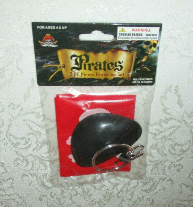 3 PC Pirate Dress-up Set (Ages 4+) Red w/ Skull Wrap, Eye Patch, Silver Earring